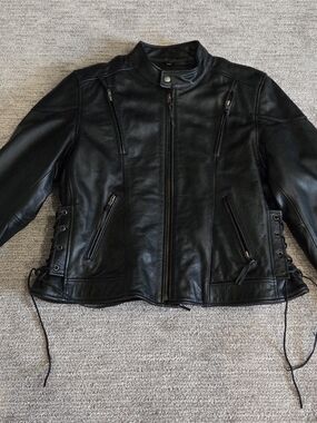 Womens First Leather Apparel Cafe Racer Biker Jacket